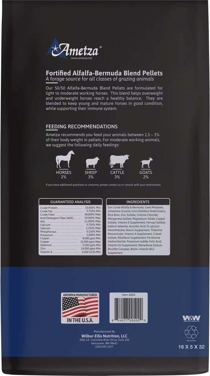 Ametza Alfalfa/Bermuda Hay Blend Pellet Horse Feed, 50 lb. Bag