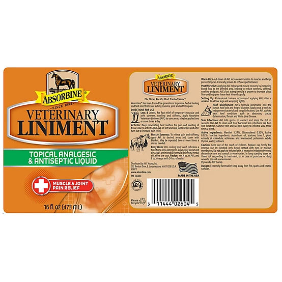 Absorbine Veterinary Topical Analgesic & Antiseptic Horse Liniment, 16 oz