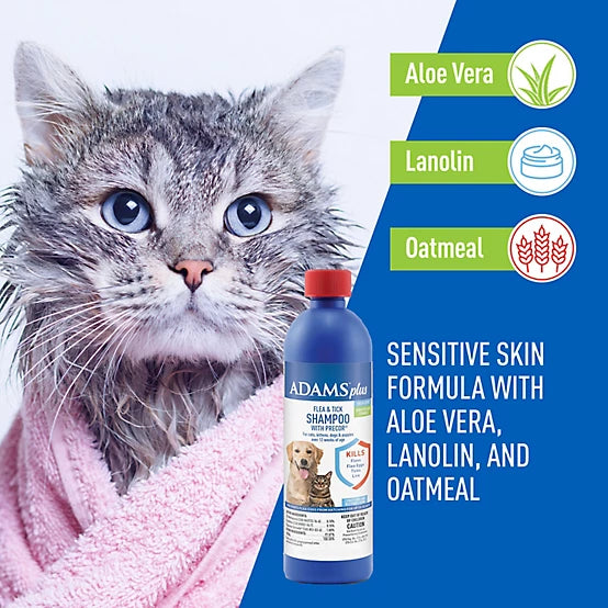 Adams Plus Lightly Scented Flea and Tick Shampoo with Precor for Cats, 12 oz