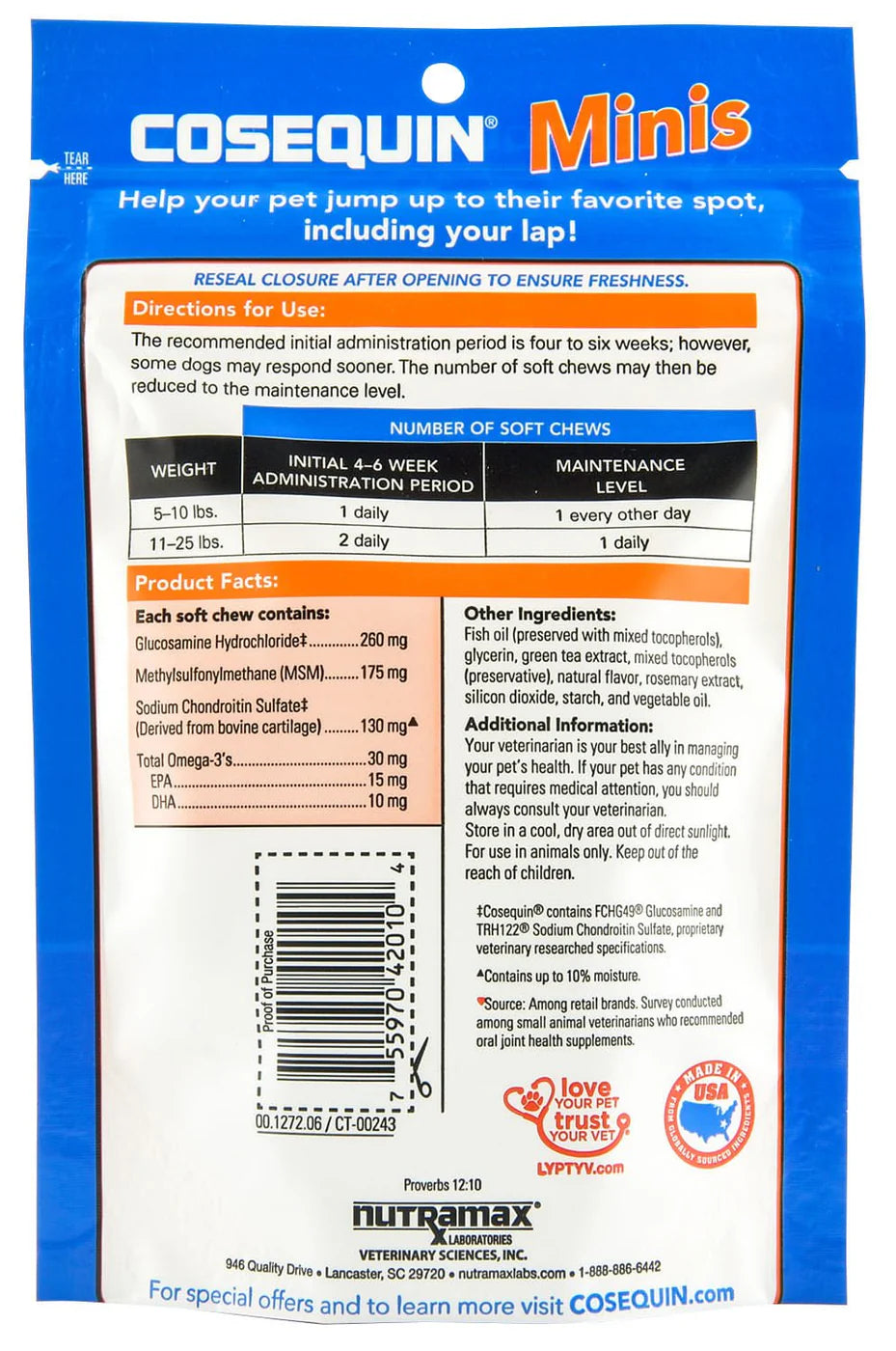 Nutramax Cosequin Minis Maximum Strength with MSM Plus Omega-3's