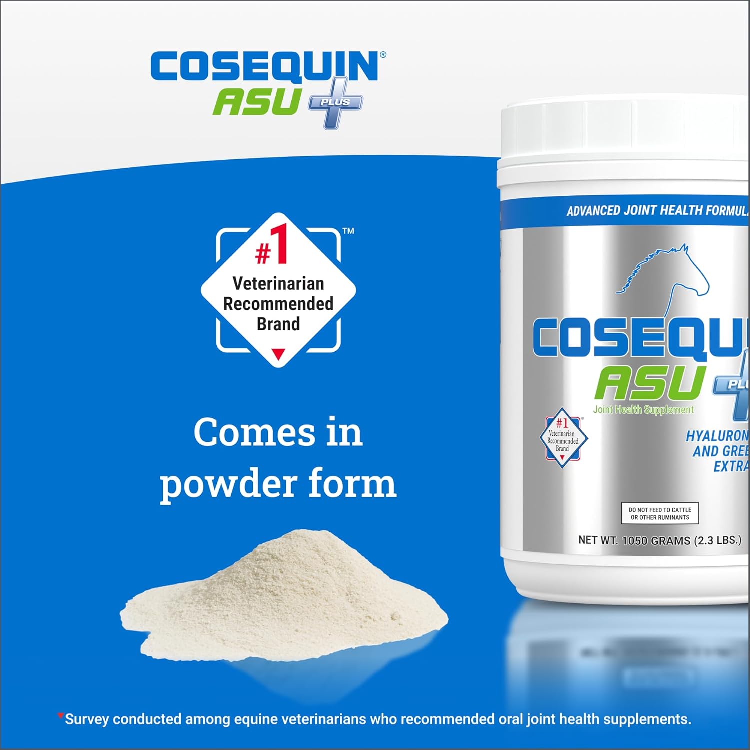 Nutramax Cosequin ASU Plus Hyaluronic Acid & Green Tea Extract Joint Health Powder Horse Supplement, 1.16 lb