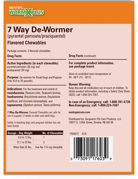 Sentry HC WormX Plus 7 Way Dewormer for Hookworms, Roundworm & Tapeworms for Small Breed Dogs