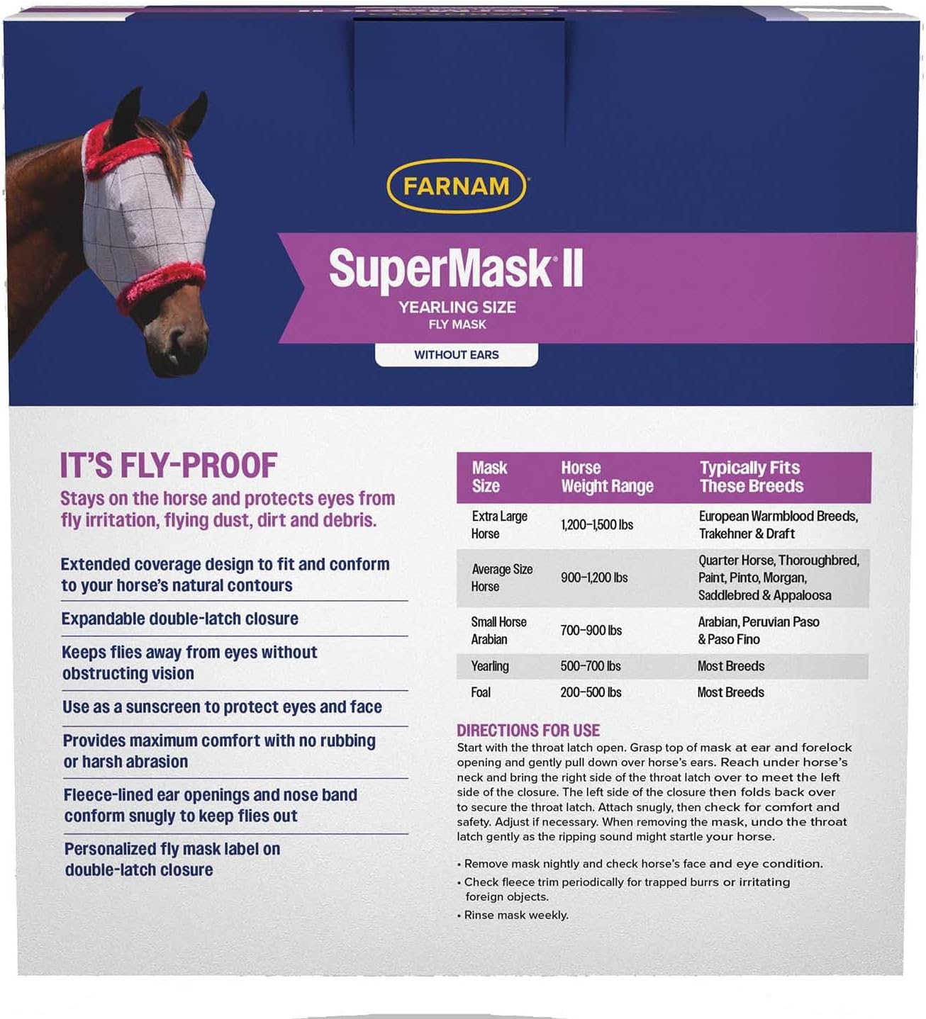 Farnam SuperMask II Horse Fly Mask Classic Collection WithOUT Ears