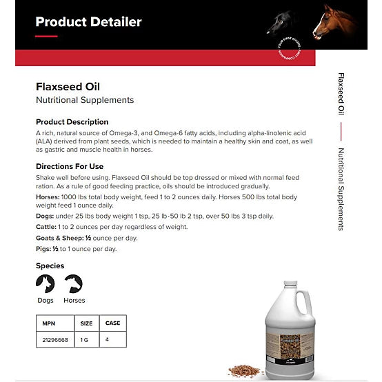 First Companion Flaxseed Oil Blend Horse Supplement, 1 gallon