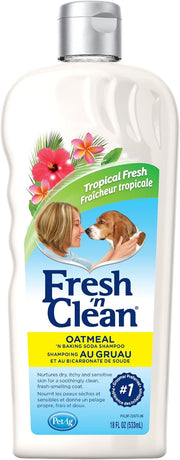 PetAg Fresh 'n Clean Oatmeal 'n Baking Soda Dog Shampoo, Tropical Fresh Scent, 18-fl oz bottle