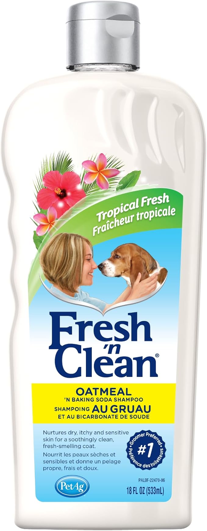 PetAg Fresh 'n Clean Oatmeal 'n Baking Soda Dog Shampoo, Tropical Fresh Scent, 18-fl oz bottle