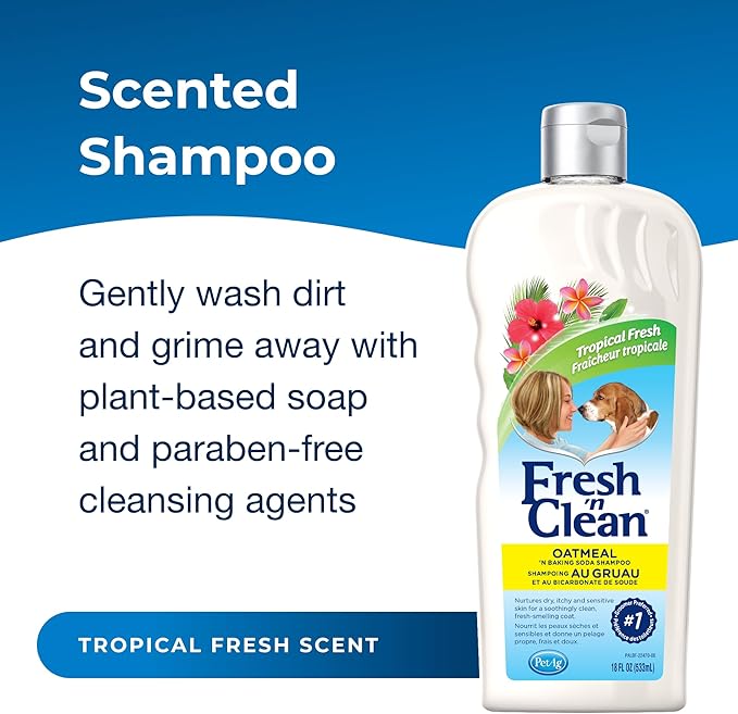 PetAg Fresh 'n Clean Oatmeal 'n Baking Soda Dog Shampoo, Tropical Fresh Scent, 18-fl oz bottle