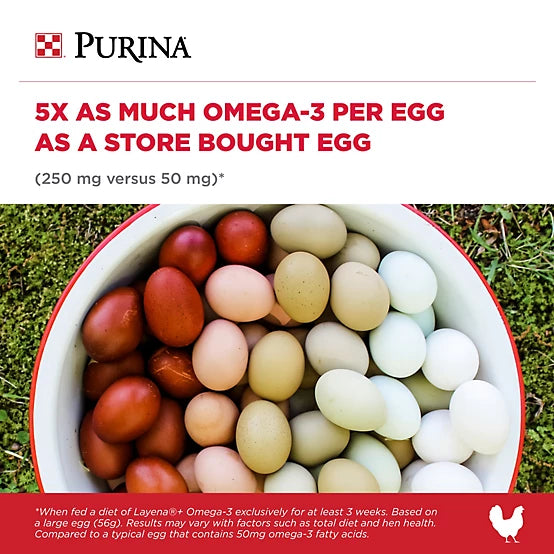 Purina Layena and Omega-3 Layer Pelleted Chicken Feed, 40 lb. Bag