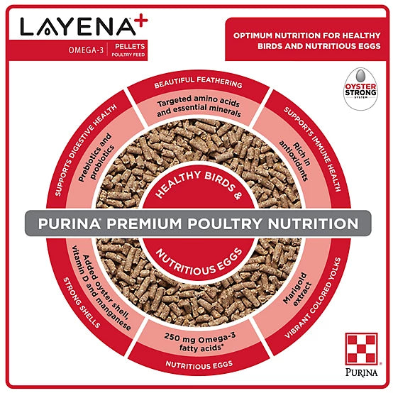 Purina Layena and Omega-3 Layer Pelleted Chicken Feed, 40 lb. Bag