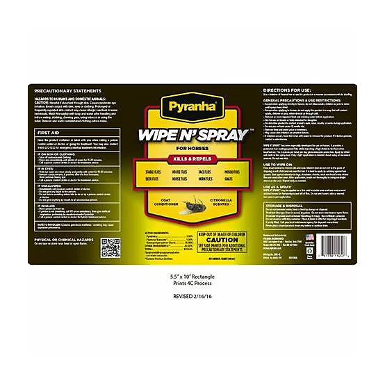 Pyranha Wipe N' Spray Fly Repellent, 32 oz