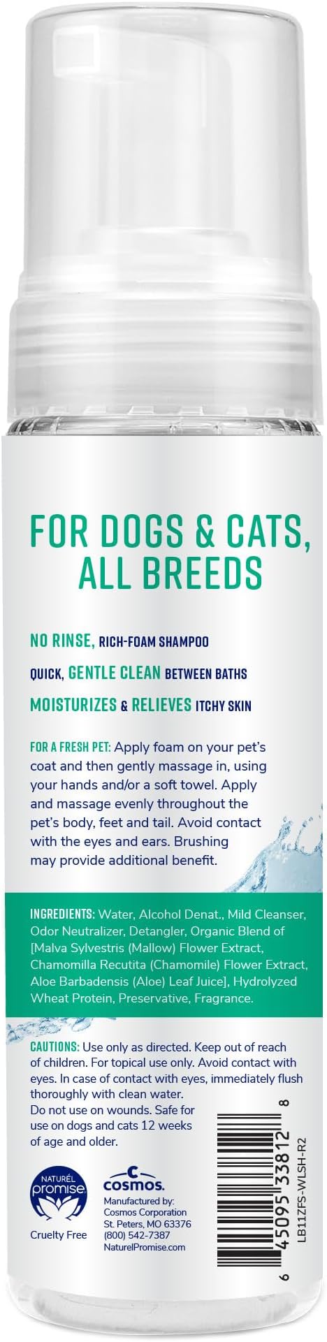 Naturel Promise Fresh & Soothing Natural Waterless Foaming Dog Shampoo, 11 fl oz bottle