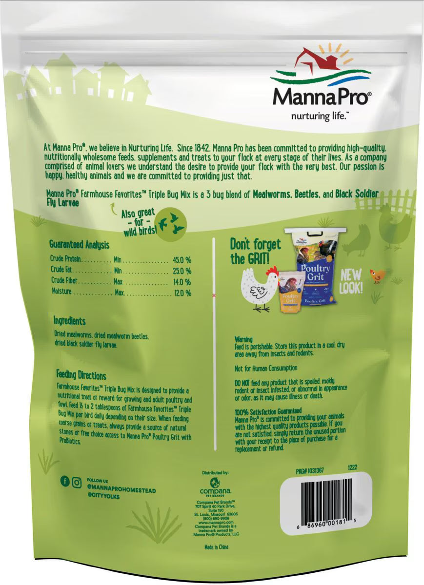 Manna Pro Farmhouse Favorites Triple Bug Mix Chicken Treats, 11 lb. bag