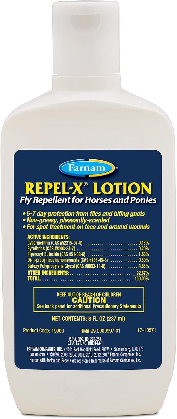 Farnam Repel-X Lotion Fly Repellent for Horses and Ponies lotion, 8 oz